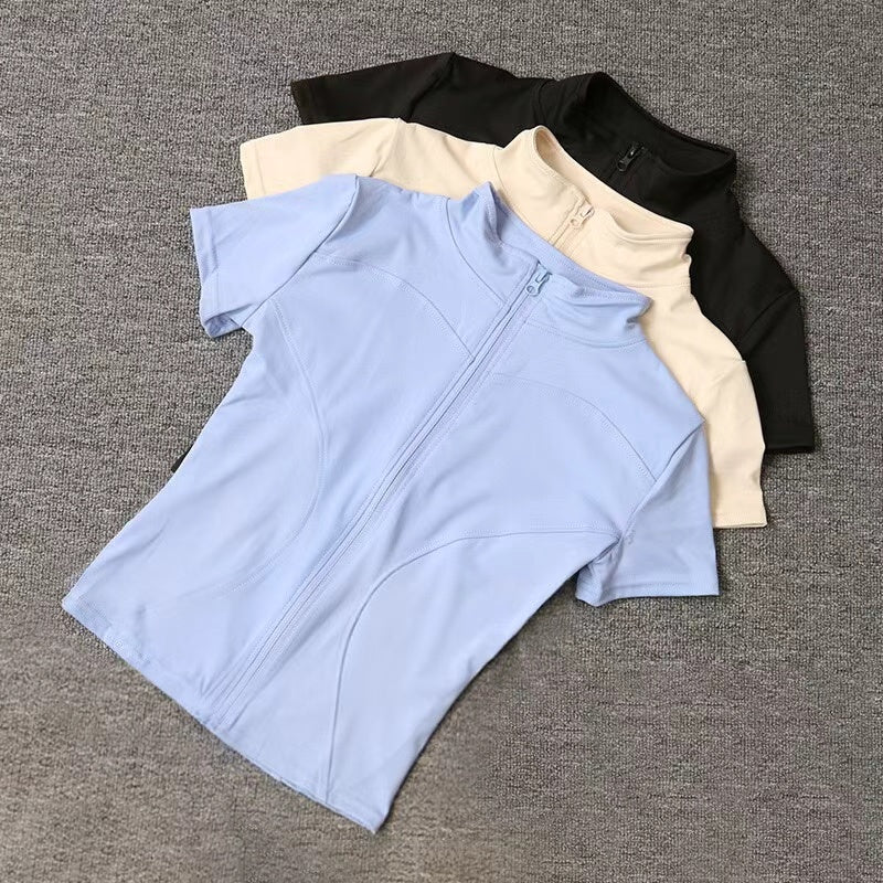 T588-1087 Yoga jacket, tight fitting running sports top, short sleeved