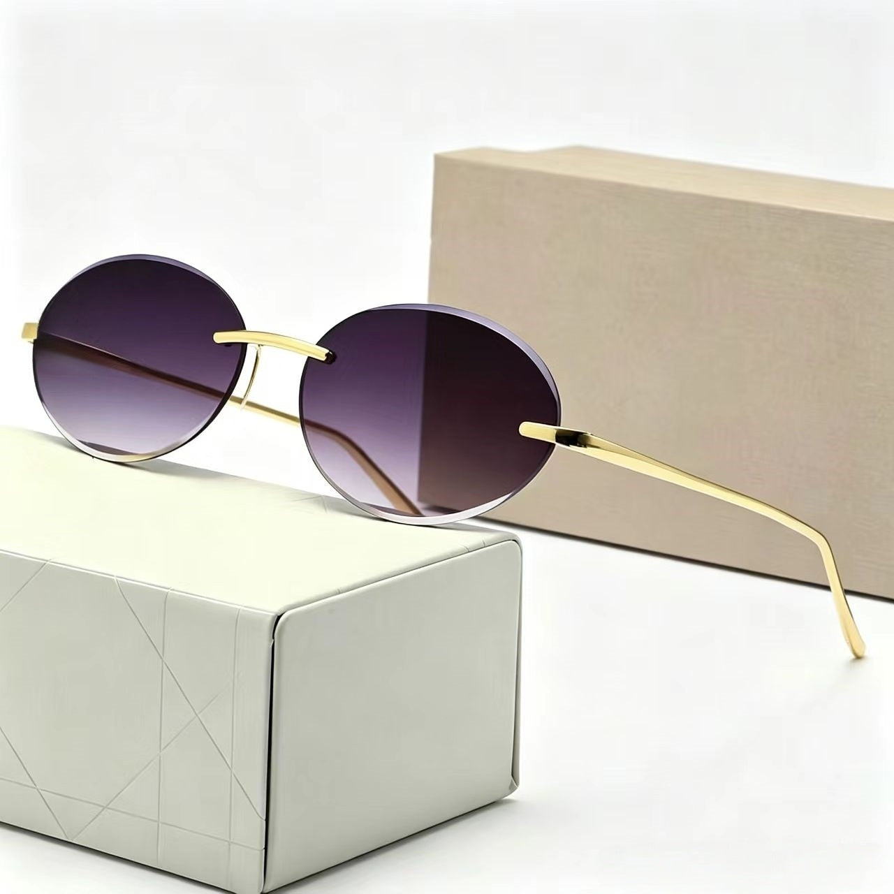 T588-1173 Circular frameless blackout sunglasses