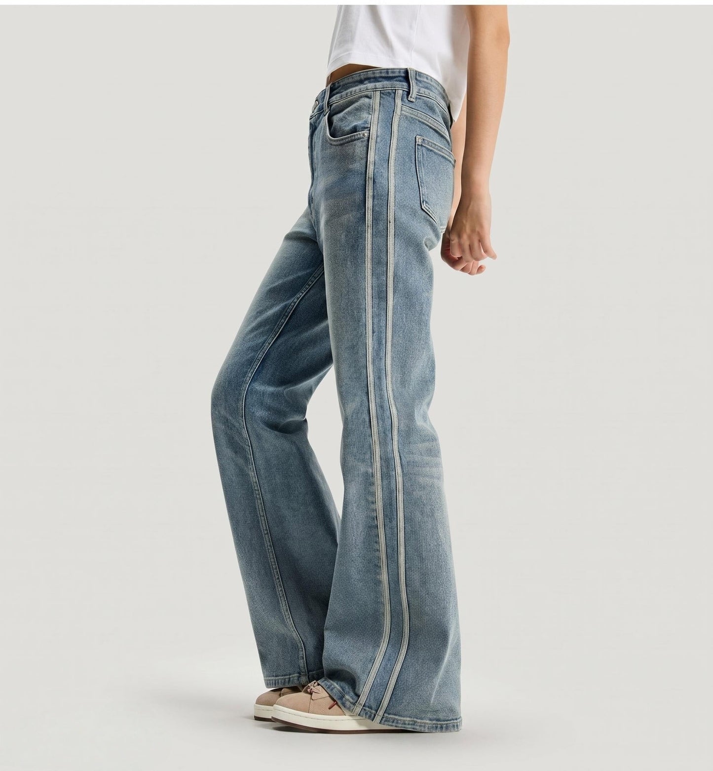 T588-1193  Micro denim wide leg high waisted pants
