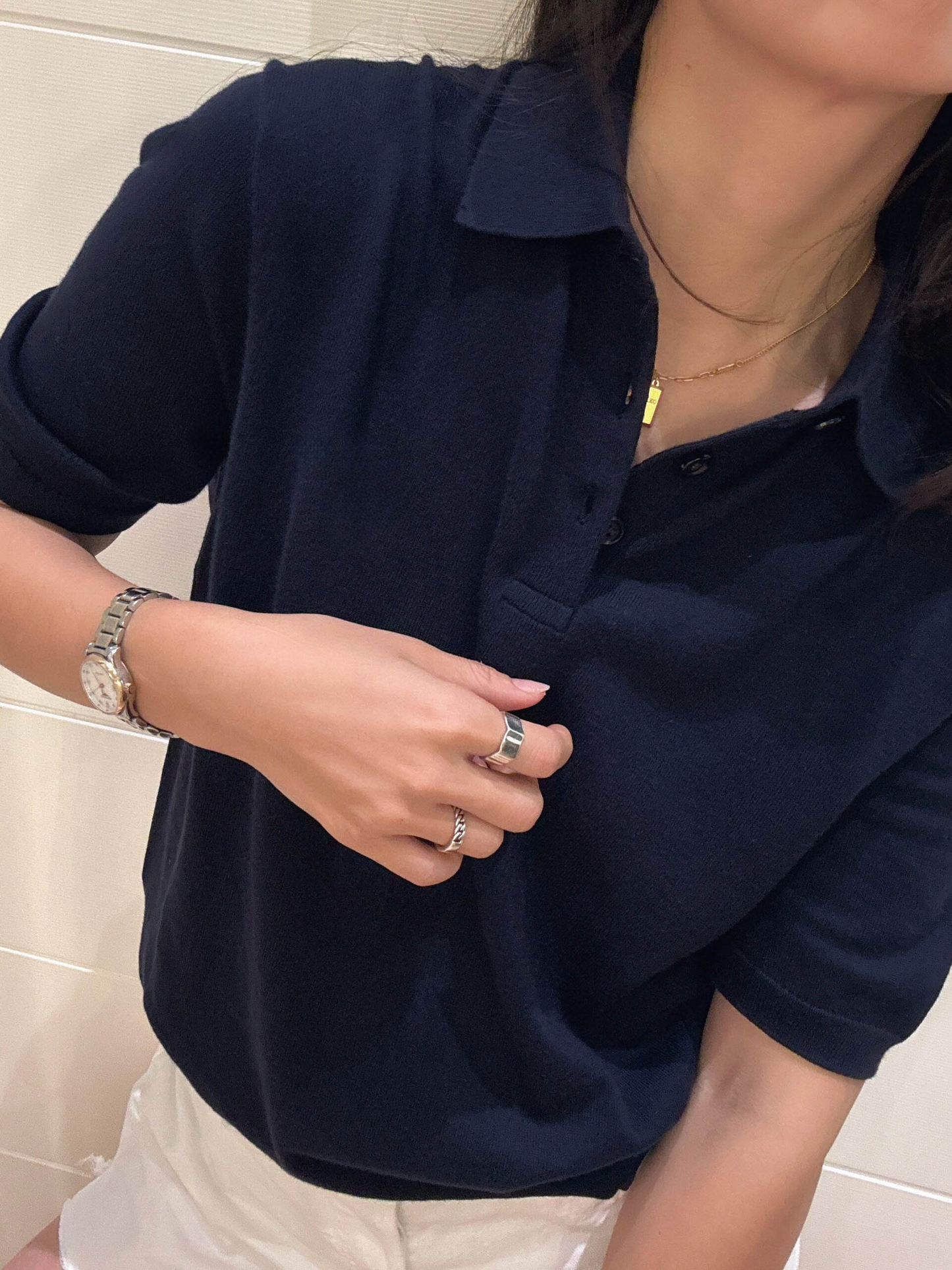 Collar fine button knit sweater E1260