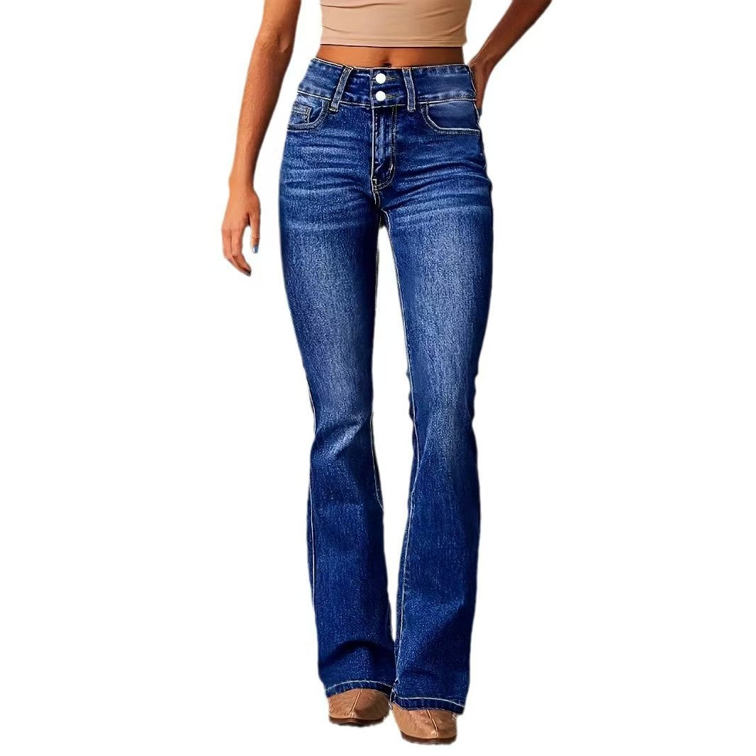 T588-1179  Wide leg slightly flared high waisted jeans