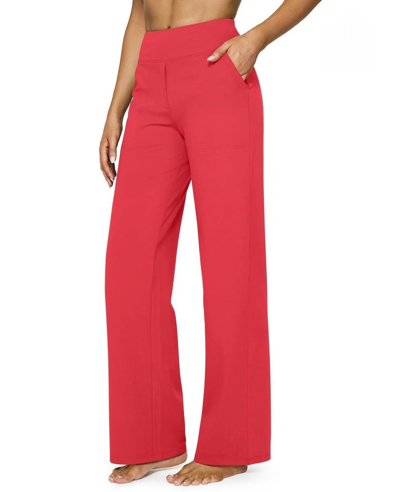 T588-903 Women's wide leg pants with pockets, casual straight leg pants