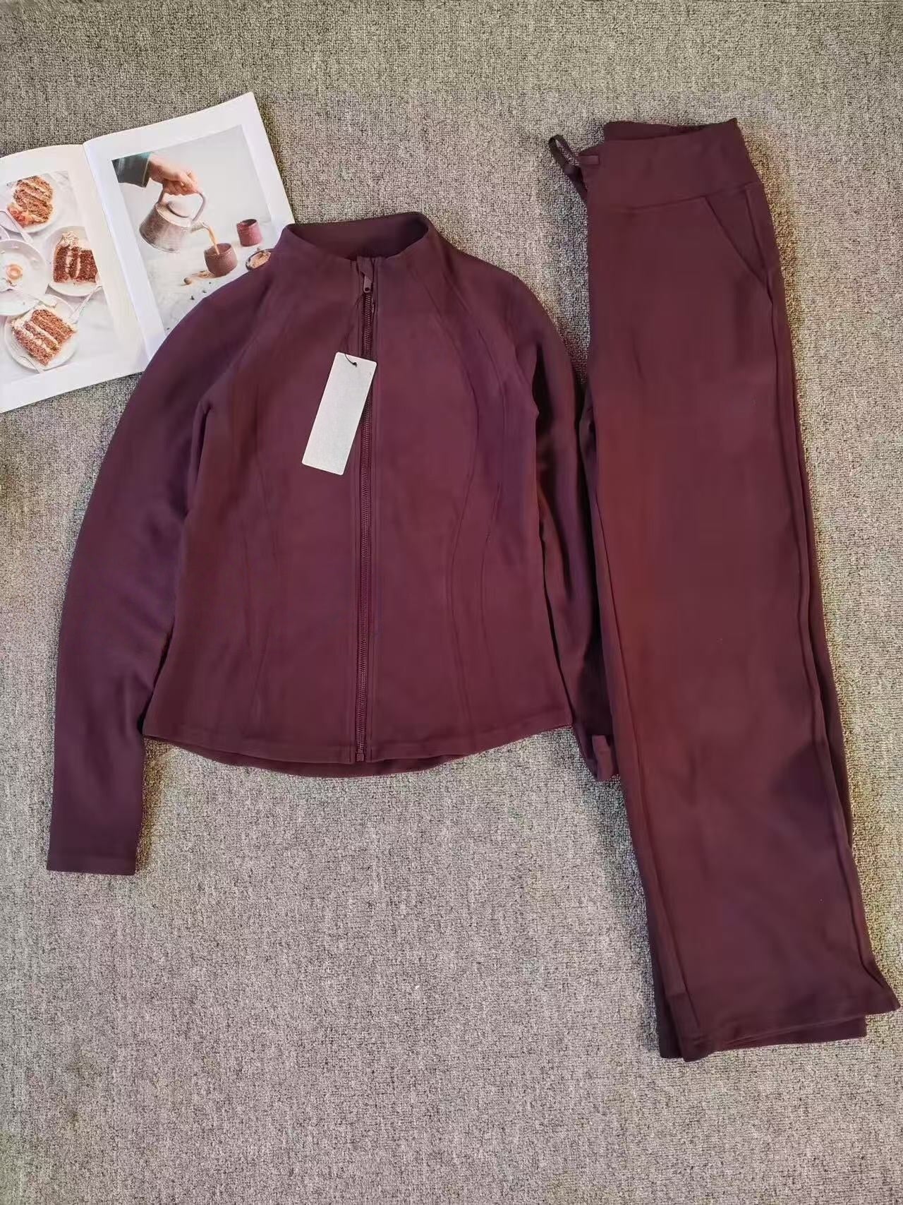 T588-829  Zipper Sports Solid Color Set for Women