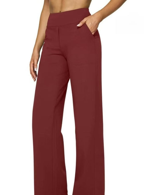 T588-903 Women's wide leg pants with pockets, casual straight leg pants