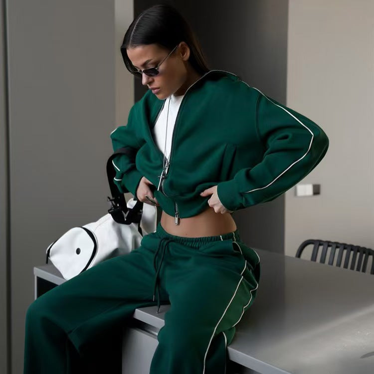 T588-772  Women's zipper cardigan jacket sportswear set