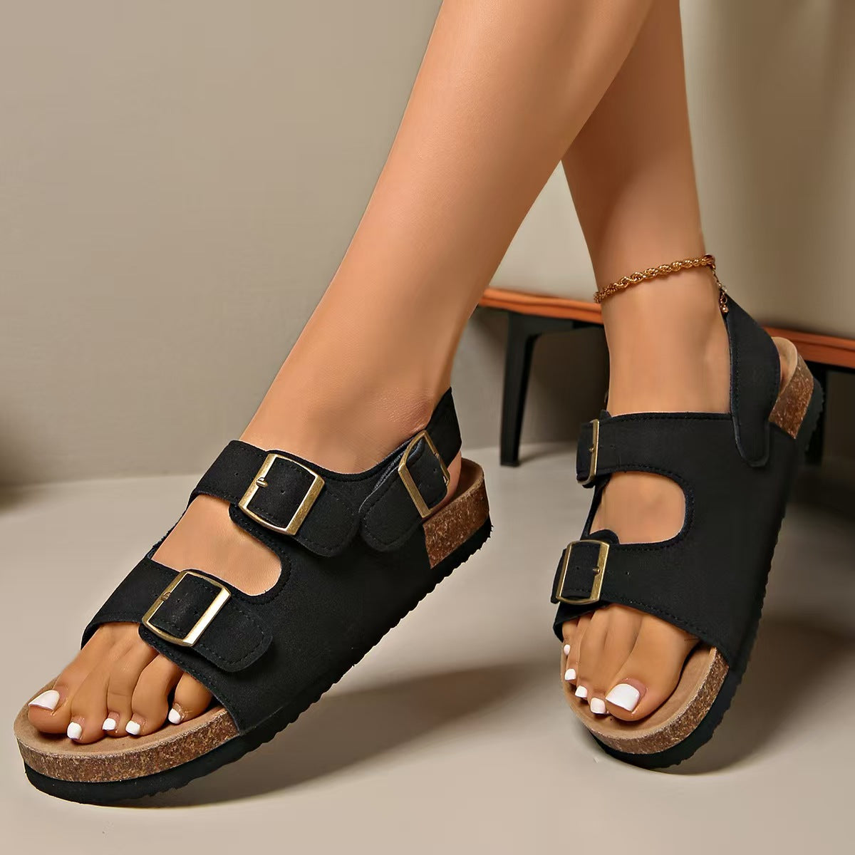 T588-1118  Double breasted retro casual sandals