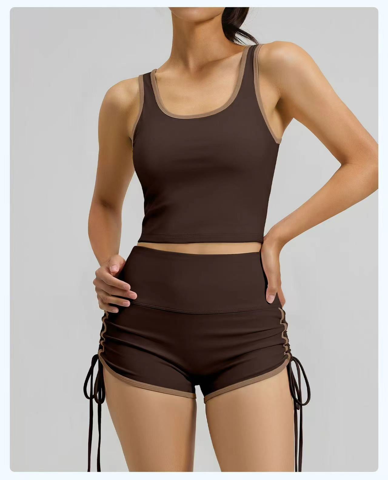 T588-1088 Strap sports yoga vest drawstring shorts set