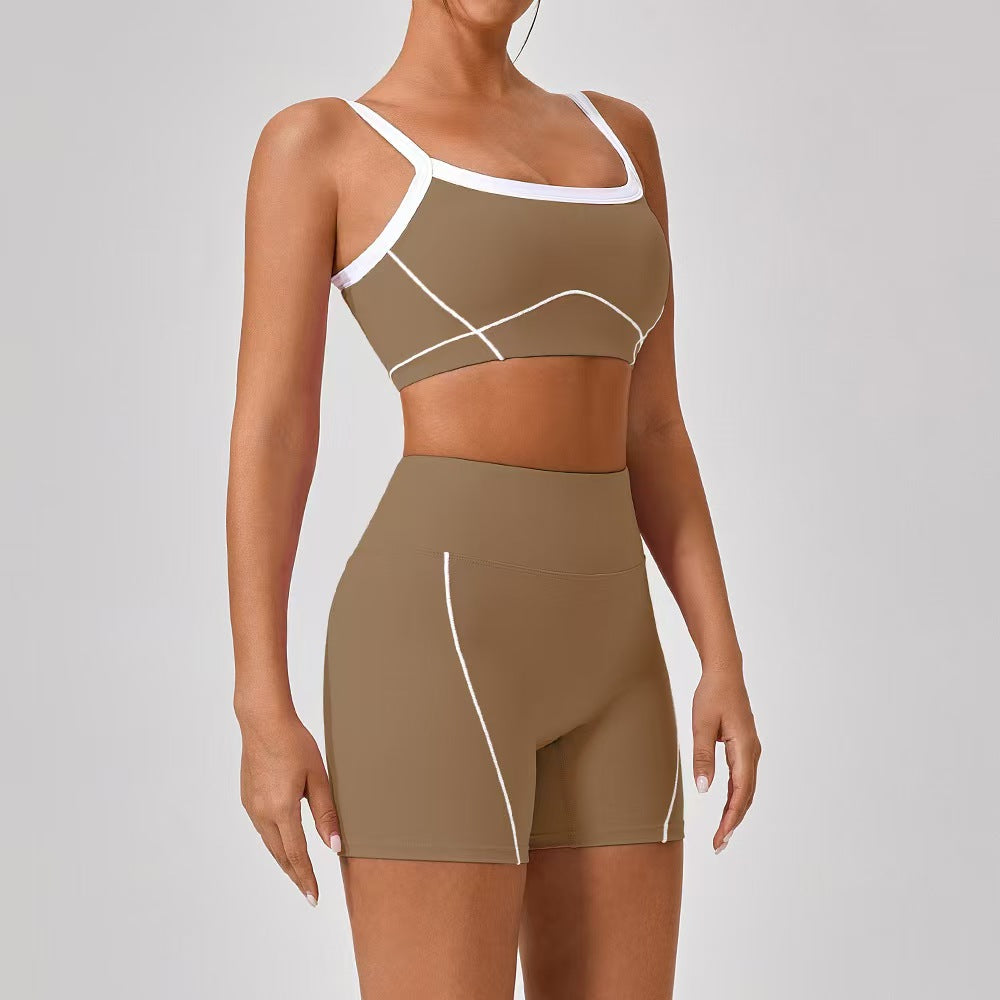 T588-214  Shoulder straps, contrasting colors, pants, shorts, yoga clothes, camisoles, fitness clothes