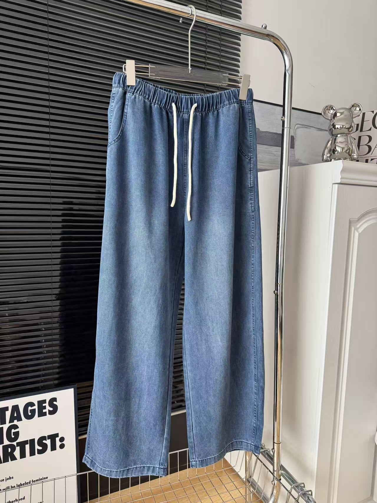 T588-1231 Loose wide leg high waisted denim pants