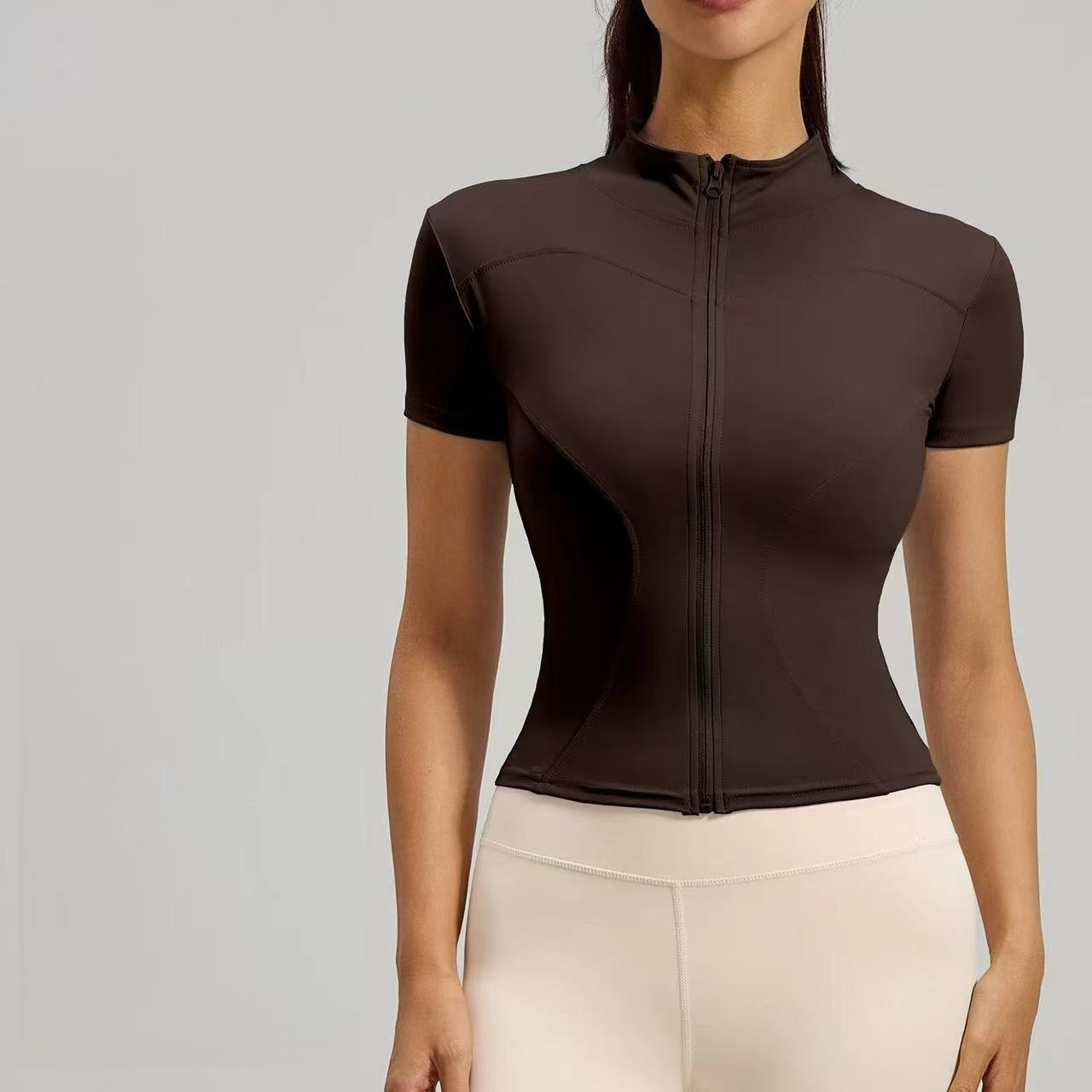 T588-1087 Yoga jacket, tight fitting running sports top, short sleeved