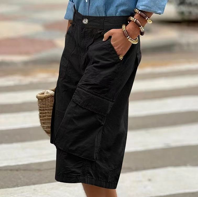 Workwear straight leg casual loose five quarter pants   E1286