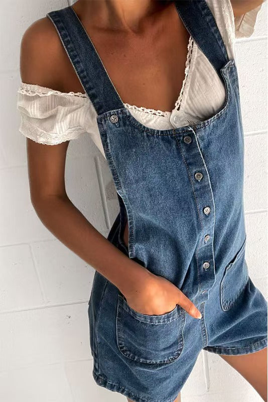 T588-1098  Cowboy overalls slim fit straight leg jumpsuit shorts