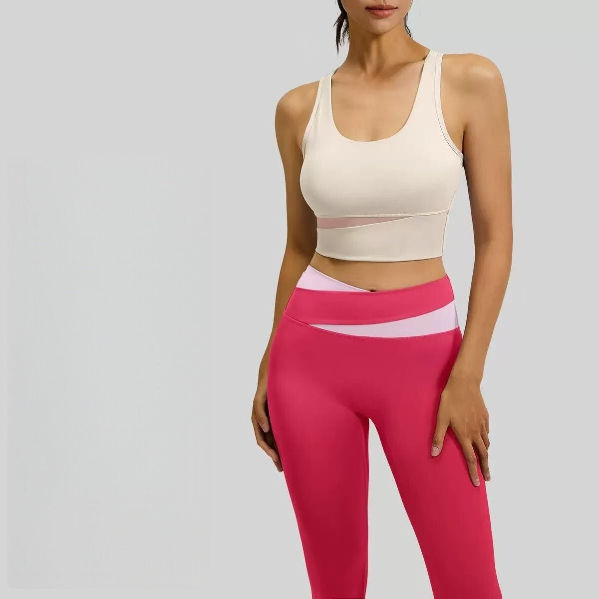 T588-1036  Sports suit with color blocking, high waist and slimming effect