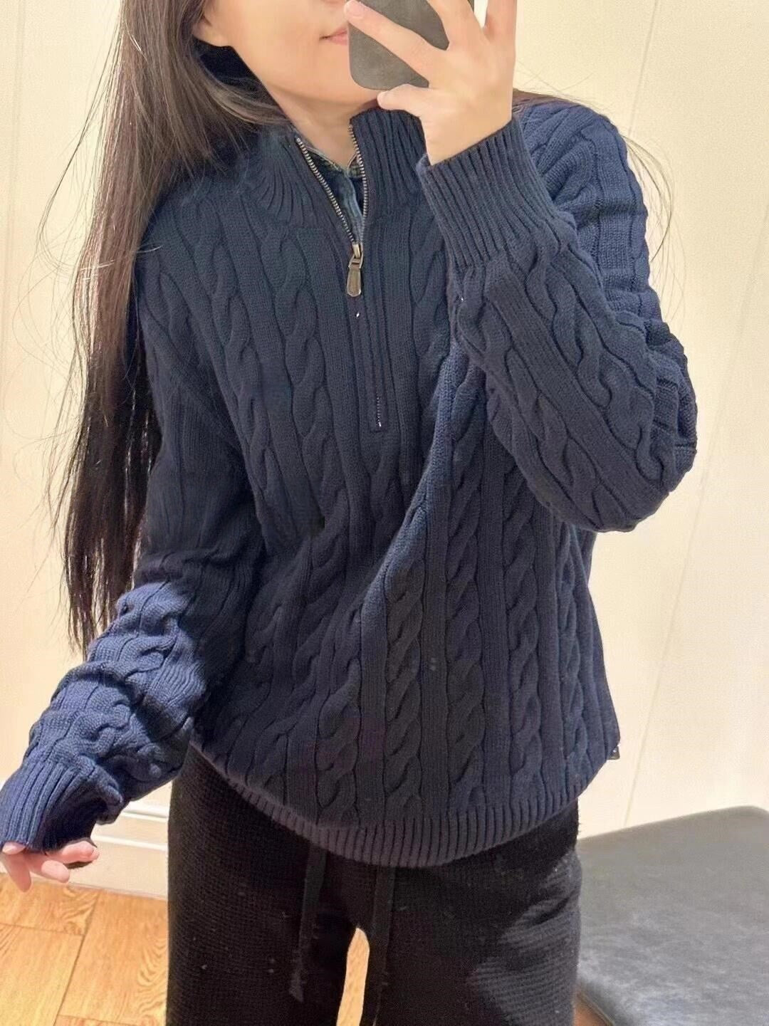 T588-876 Half zip Knitted Sweater Spring and Autumn Edition