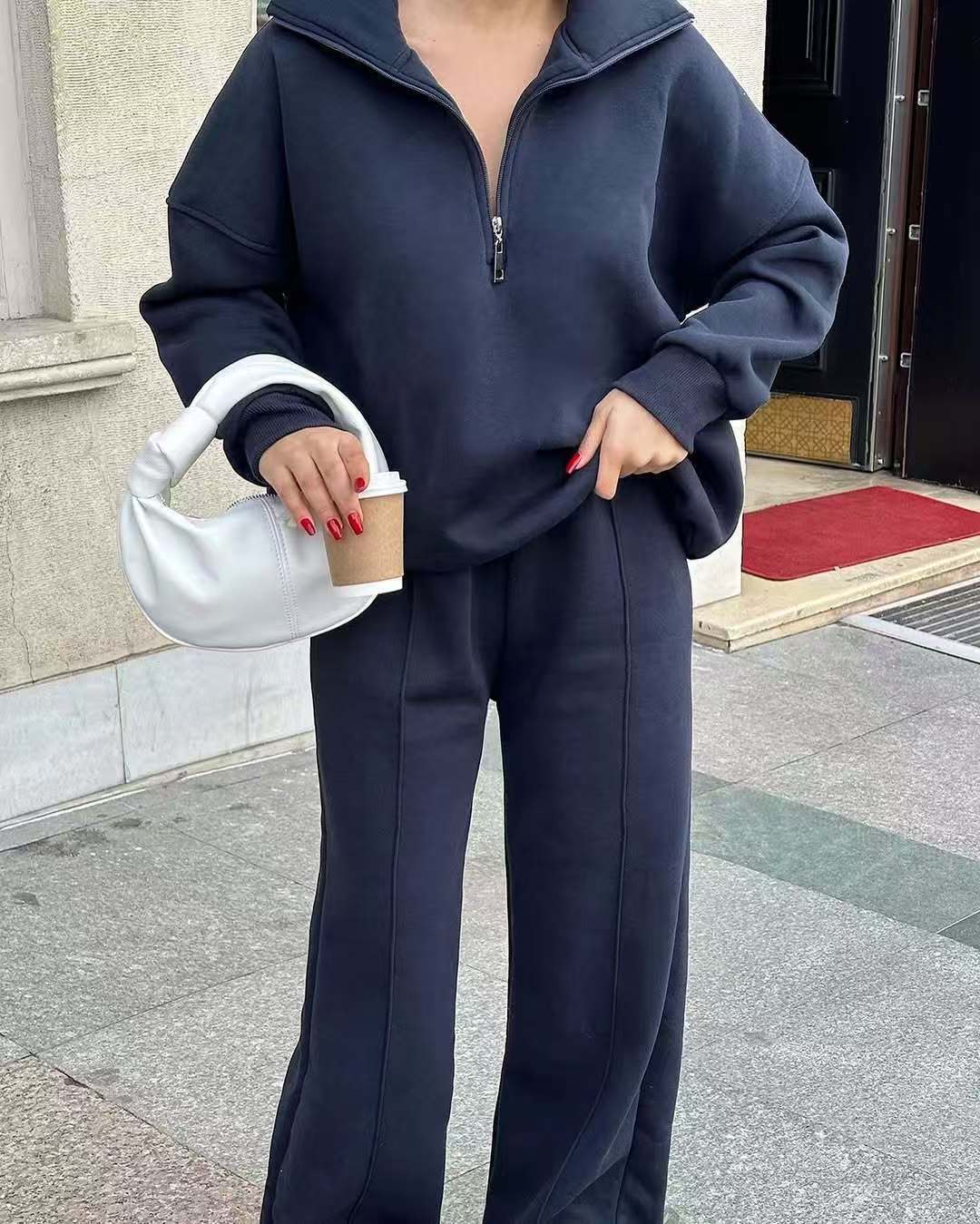 T588-747-Half zip pullover sweatshirt, sweatpants, loose and casual GYYF