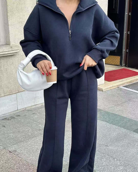 T588-747-Half zip pullover sweatshirt, sweatpants, loose and casual GYYF