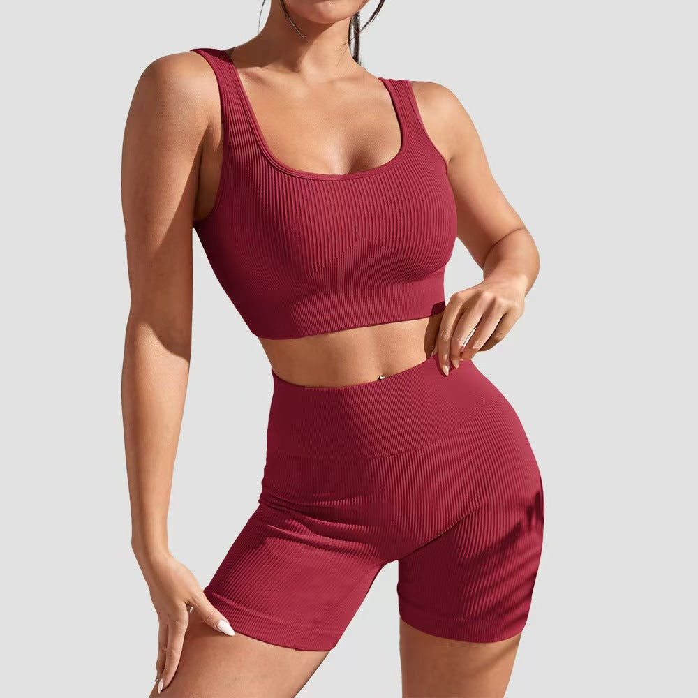 T588-998 Yoga fitness tight fitting short sleeved shorts set