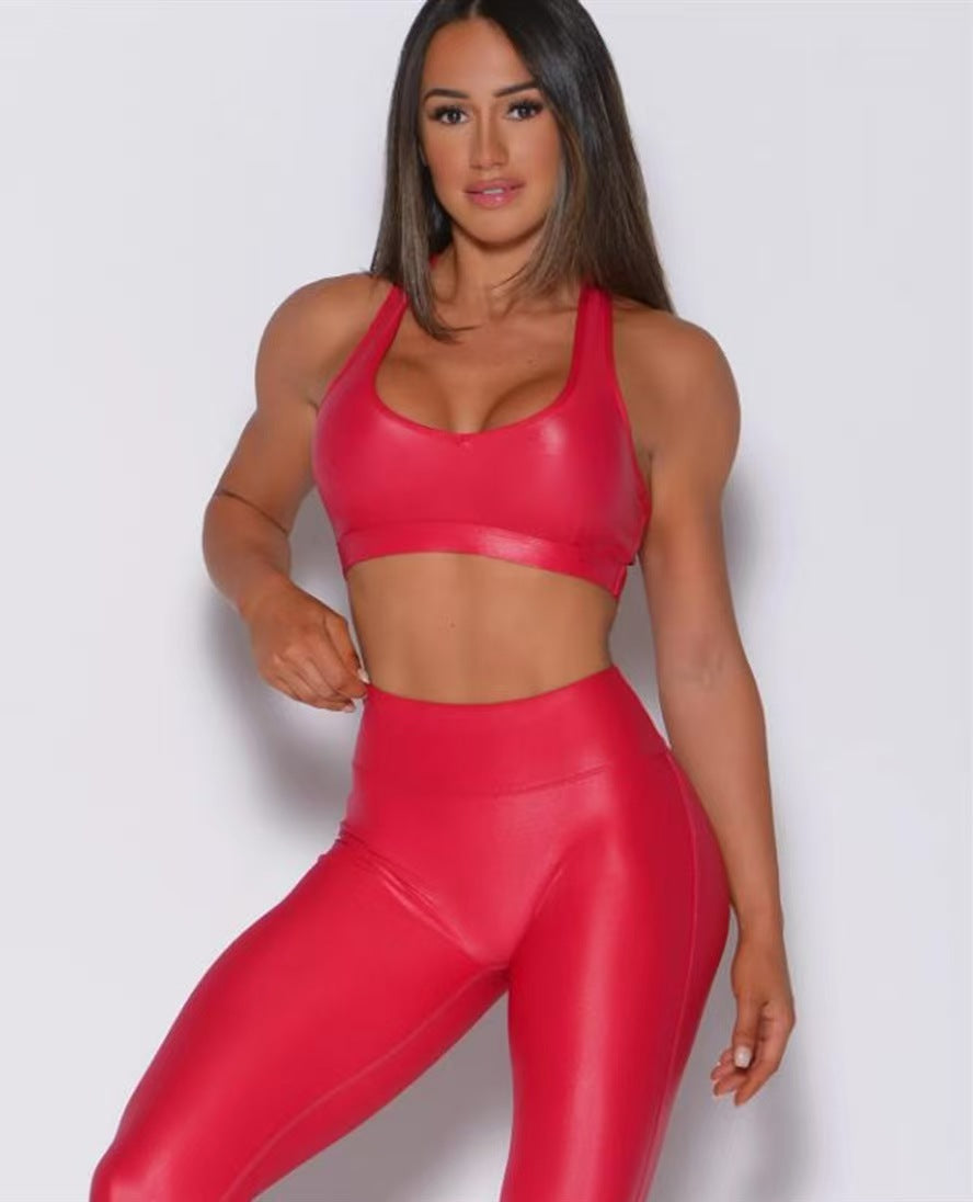 T588-1041 New Bright Color Sports Yoga Beautiful Back High Waist Straight Tube Set