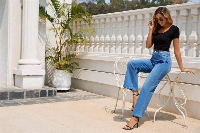 T588-746  High waisted loose casual women's jeans -GYYF