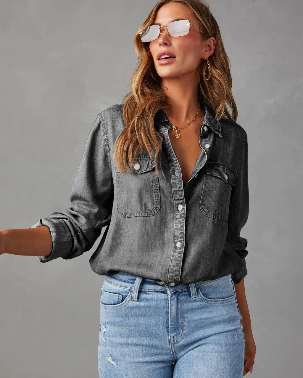 T588-261 Shirt, women's denim, fashionable and versatile   -GYYF