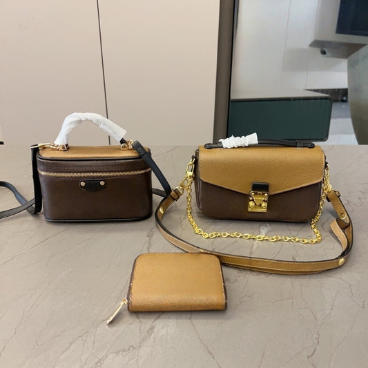 T588-806  Cowhide Color blocked Backpack 3-Piece Set