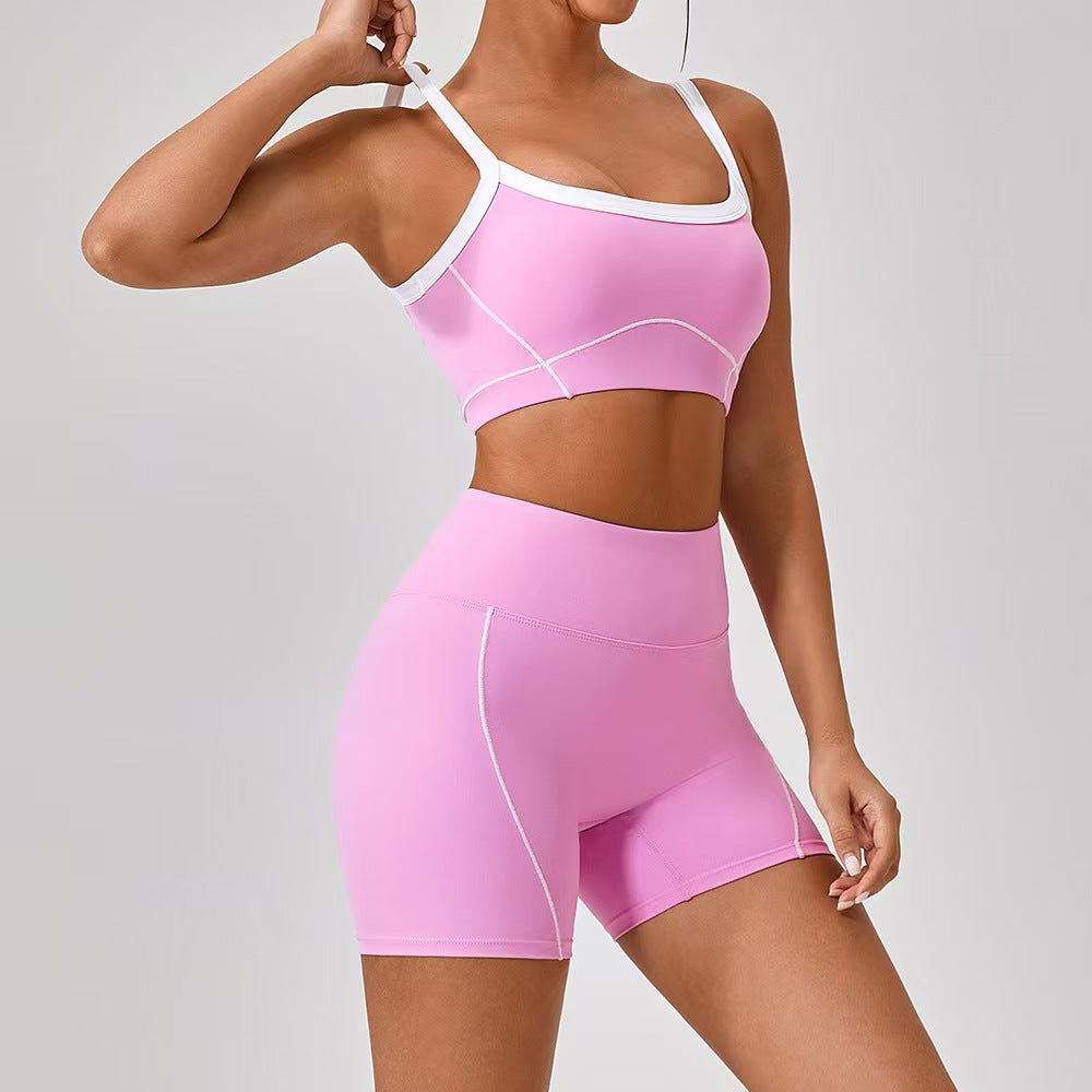 T588-214  Shoulder straps, contrasting colors, pants, shorts, yoga clothes, camisoles, fitness clothes