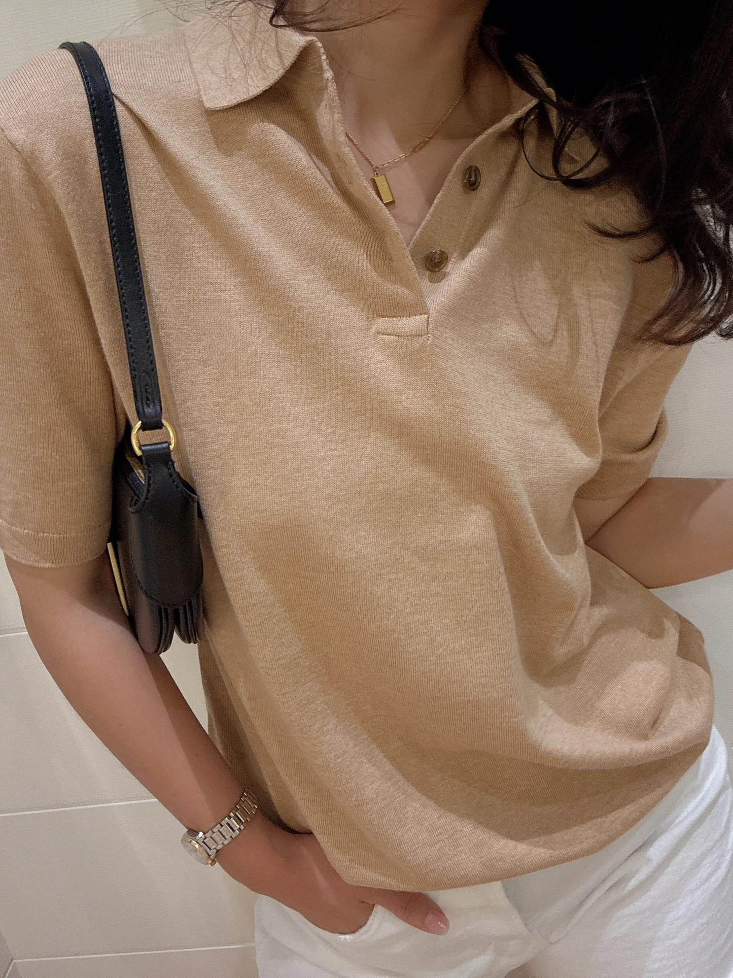 Collar fine button knit sweater E1260
