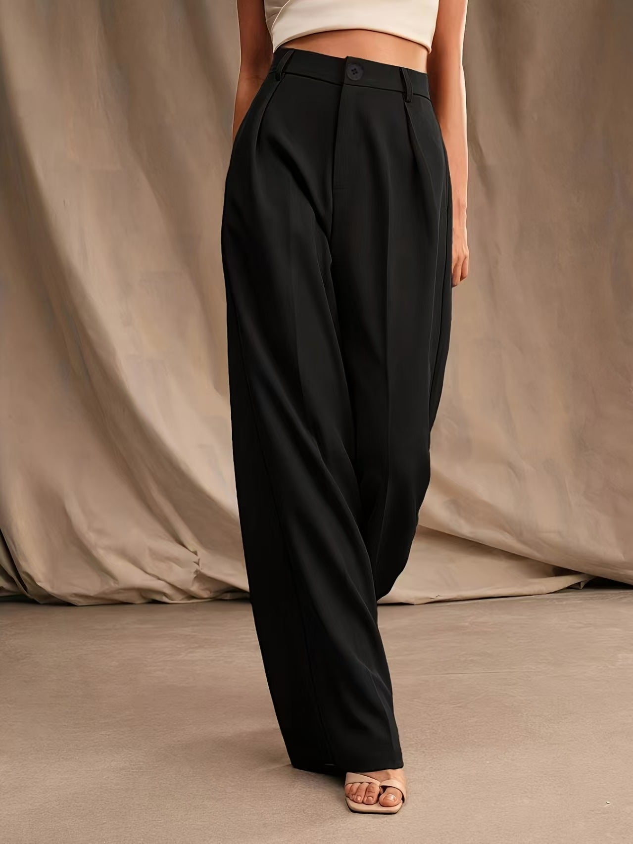 Solid color wide leg casual and comfortable pants E1273