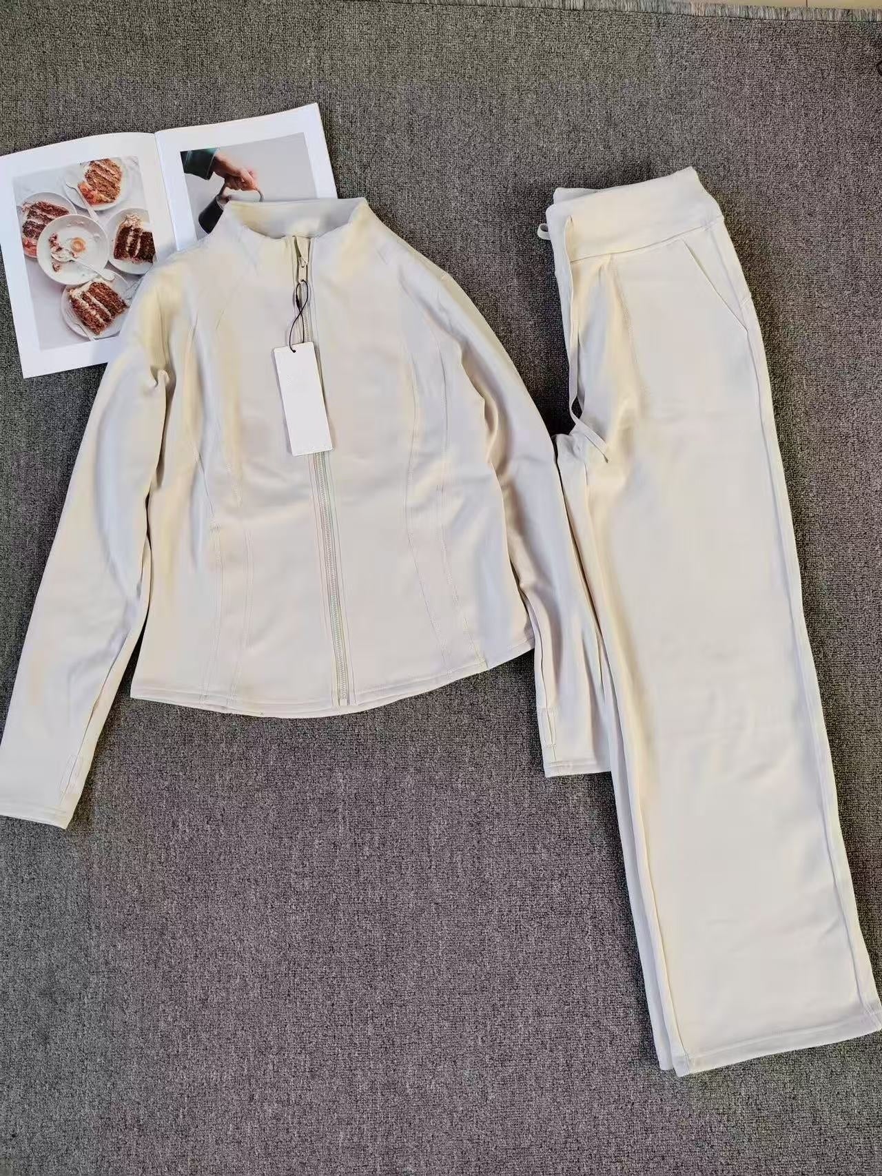 T588-829  Zipper Sports Solid Color Set for Women