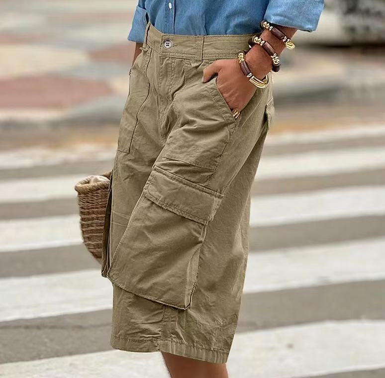 Workwear straight leg casual loose five quarter pants   E1286