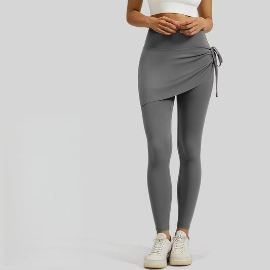 T588-886  Women's drawstring yoga pants, fake two piece sports pants