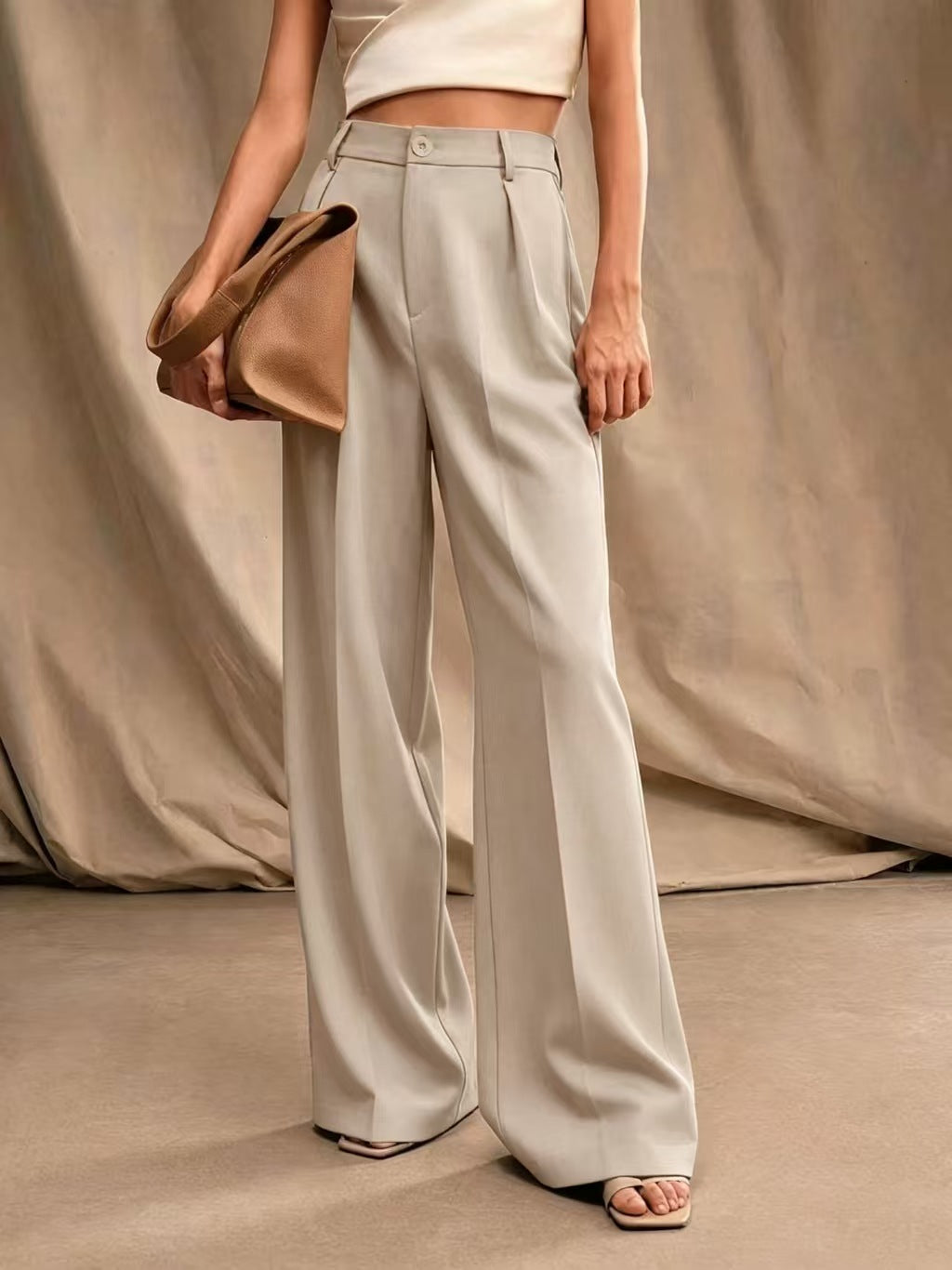 Solid color wide leg casual and comfortable pants E1273