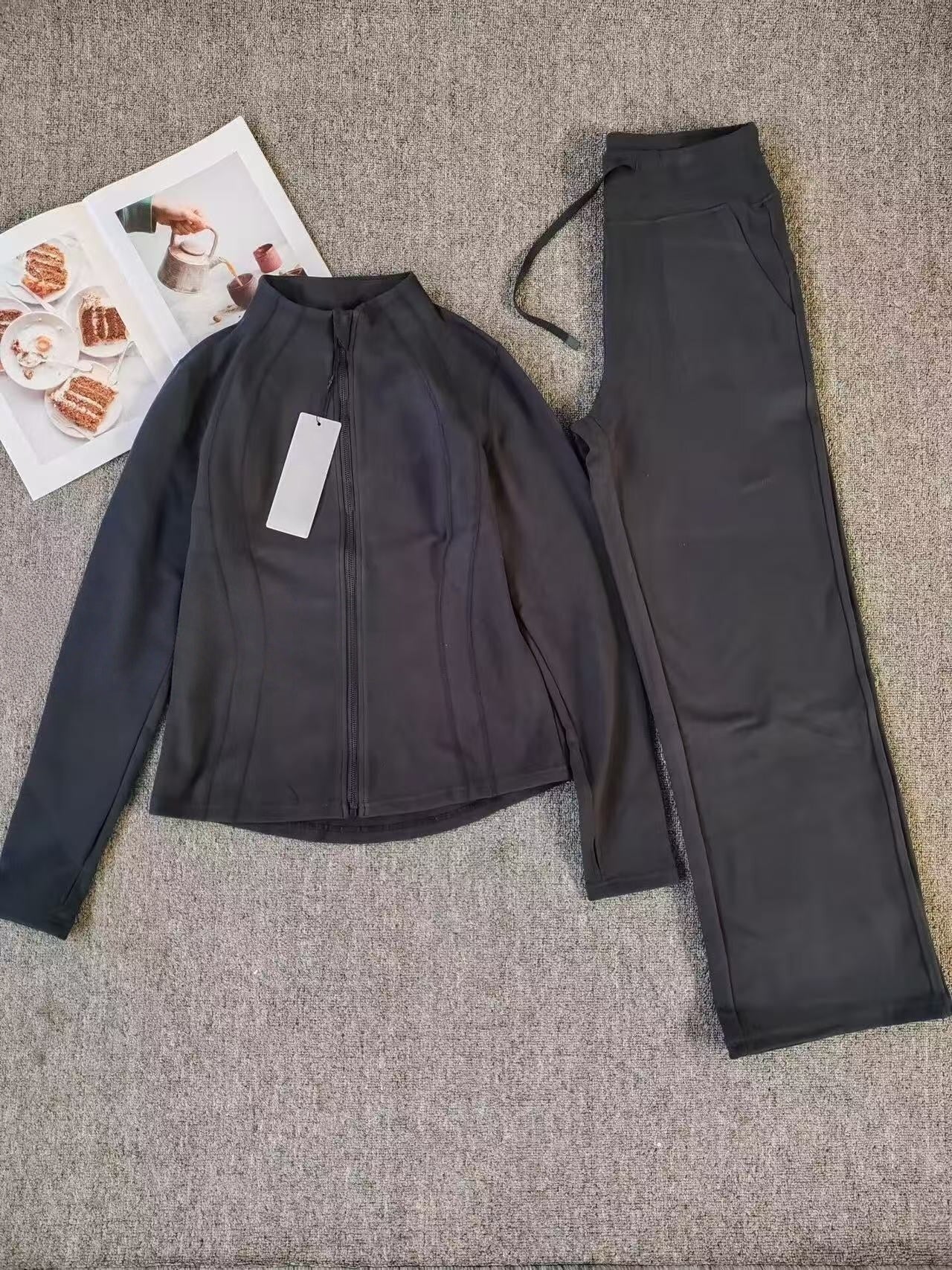 T588-829  Zipper Sports Solid Color Set for Women