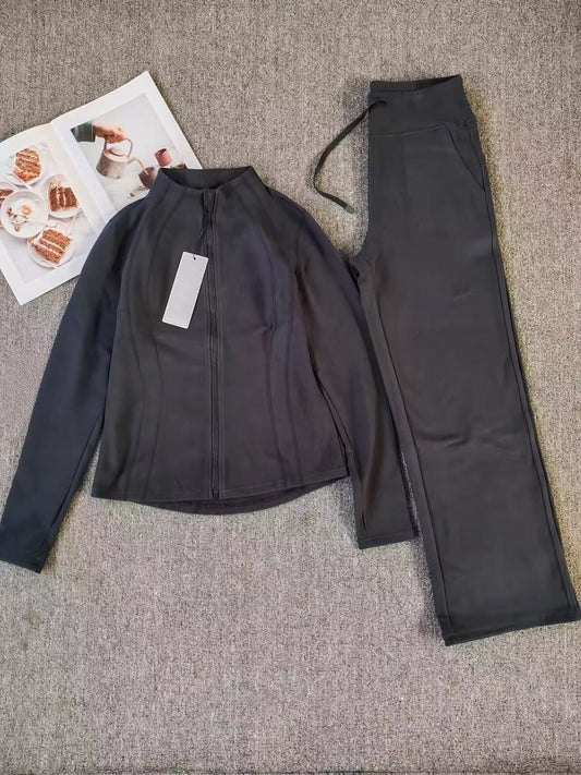 T588-829  Zipper Sports Solid Color Set for Women