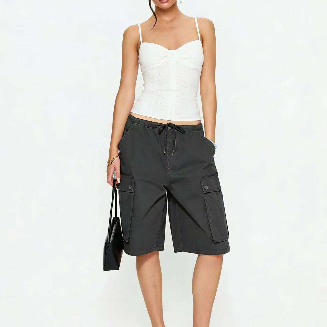 Workwear straight leg casual loose five quarter pants  E1285