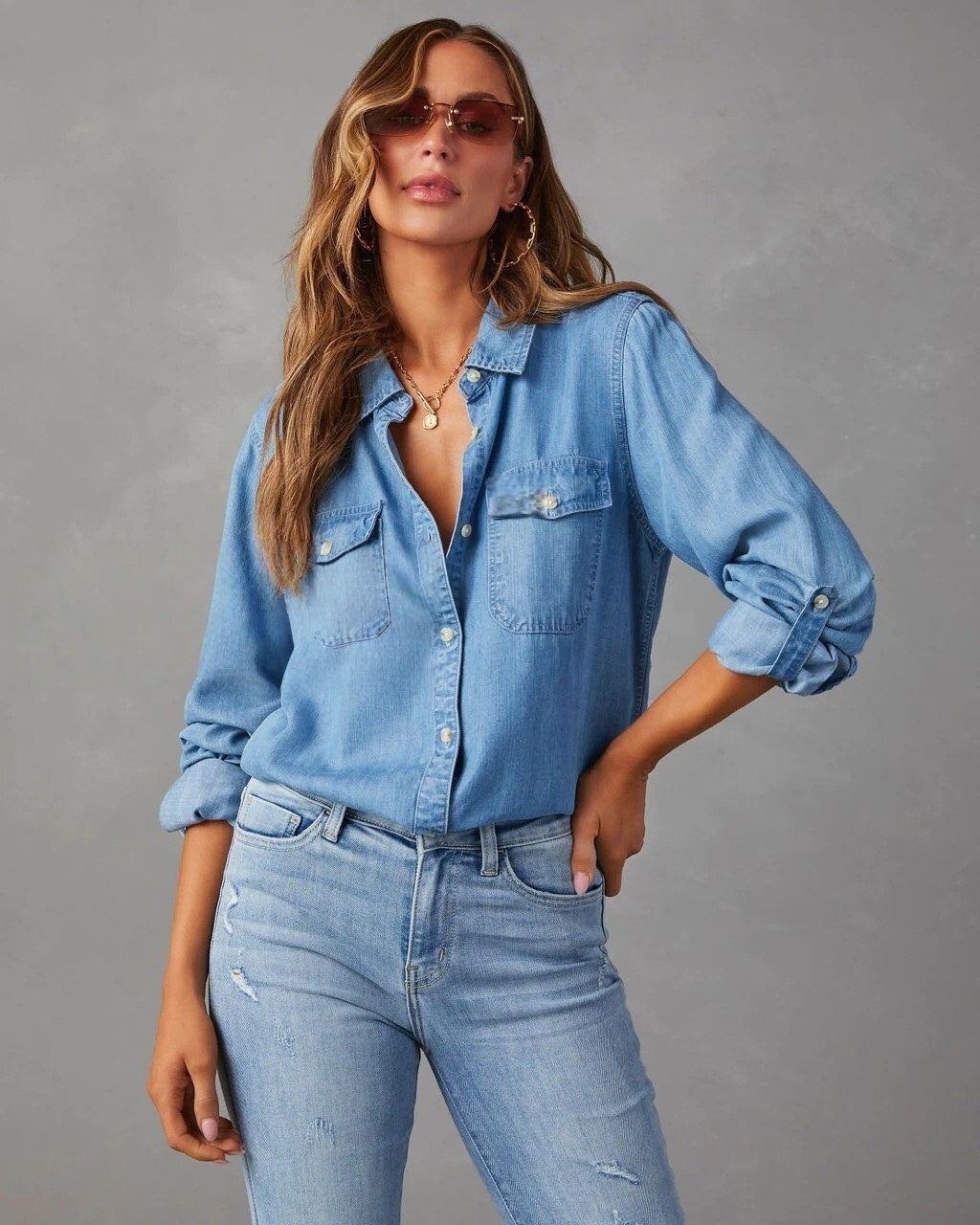 T588-261 Shirt, women's denim, fashionable and versatile   -GYYF