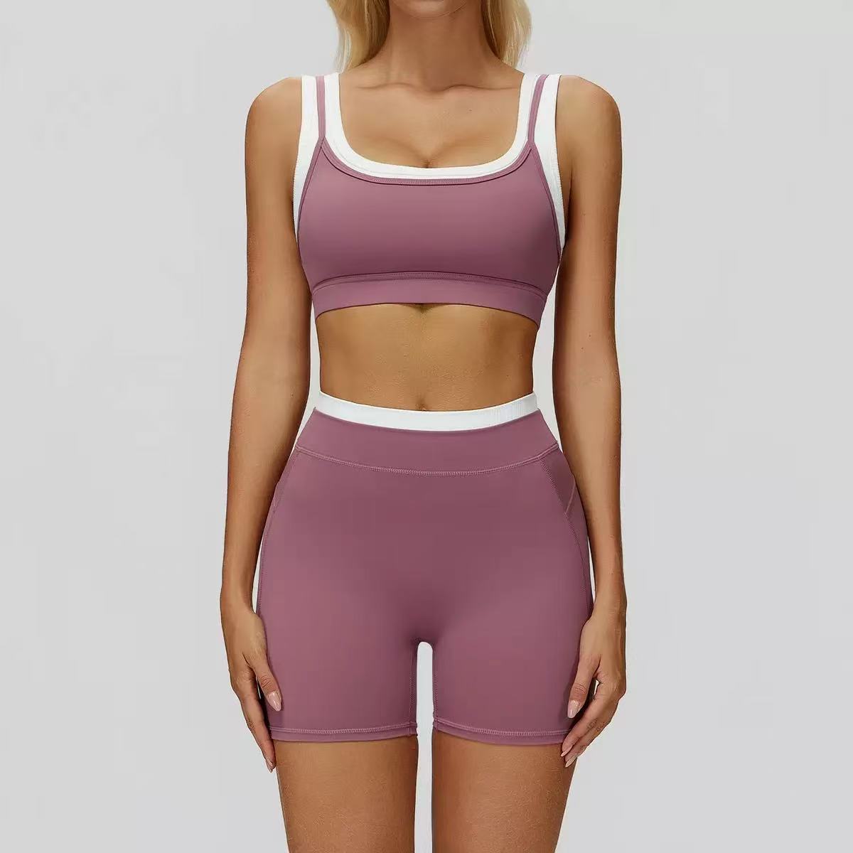 T588-1140   Color blocking yoga set, outdoor leisure versatile fitness set