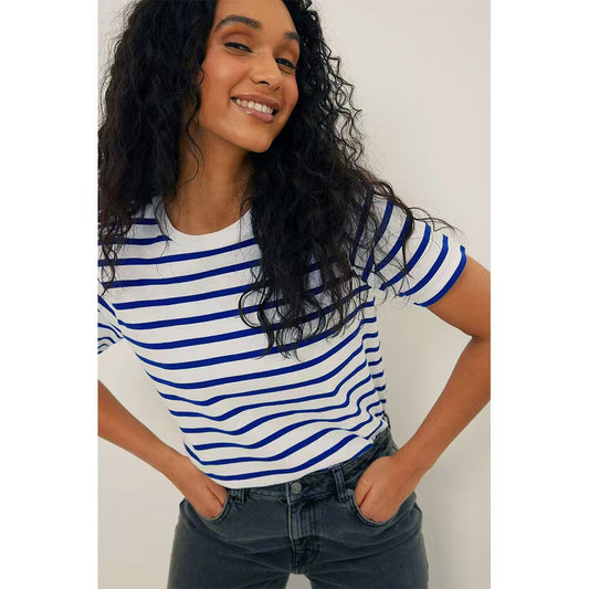 T588-1085 Round neck striped short sleeved summer new fashion versatile casual