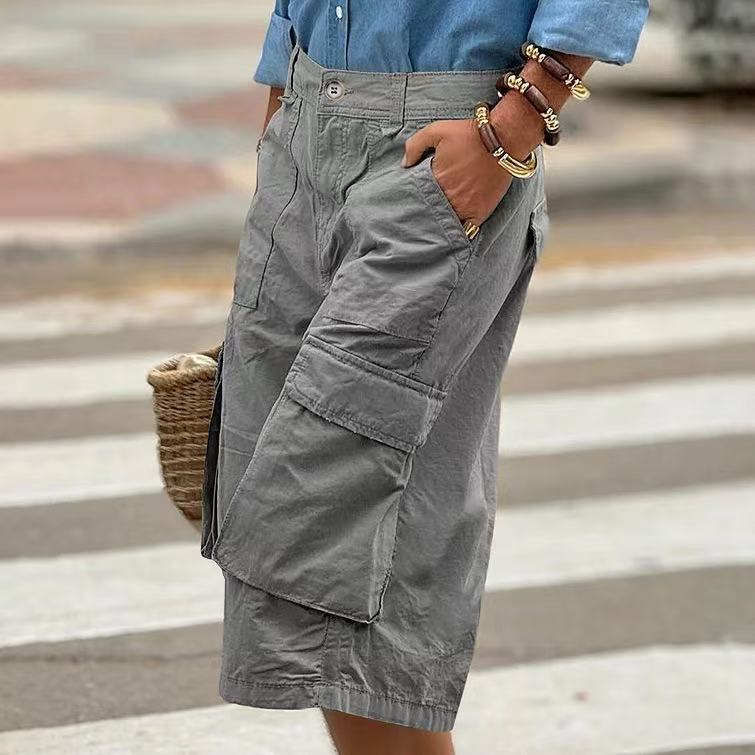 Workwear straight leg casual loose five quarter pants   E1286