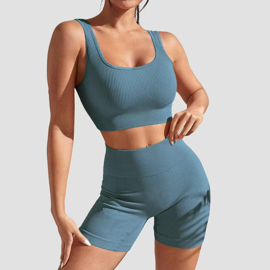 T588-998 Yoga fitness tight fitting short sleeved shorts set