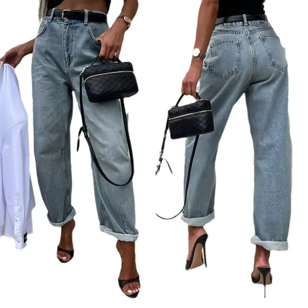 T588-1164  Trendy casual loose wide leg jeans