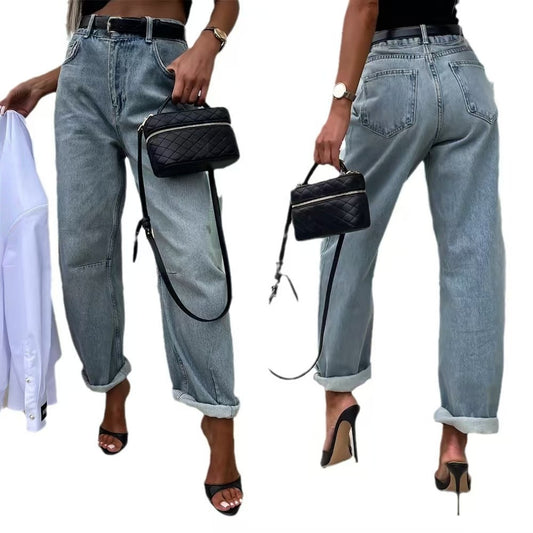 T588-1164  Trendy casual loose wide leg jeans