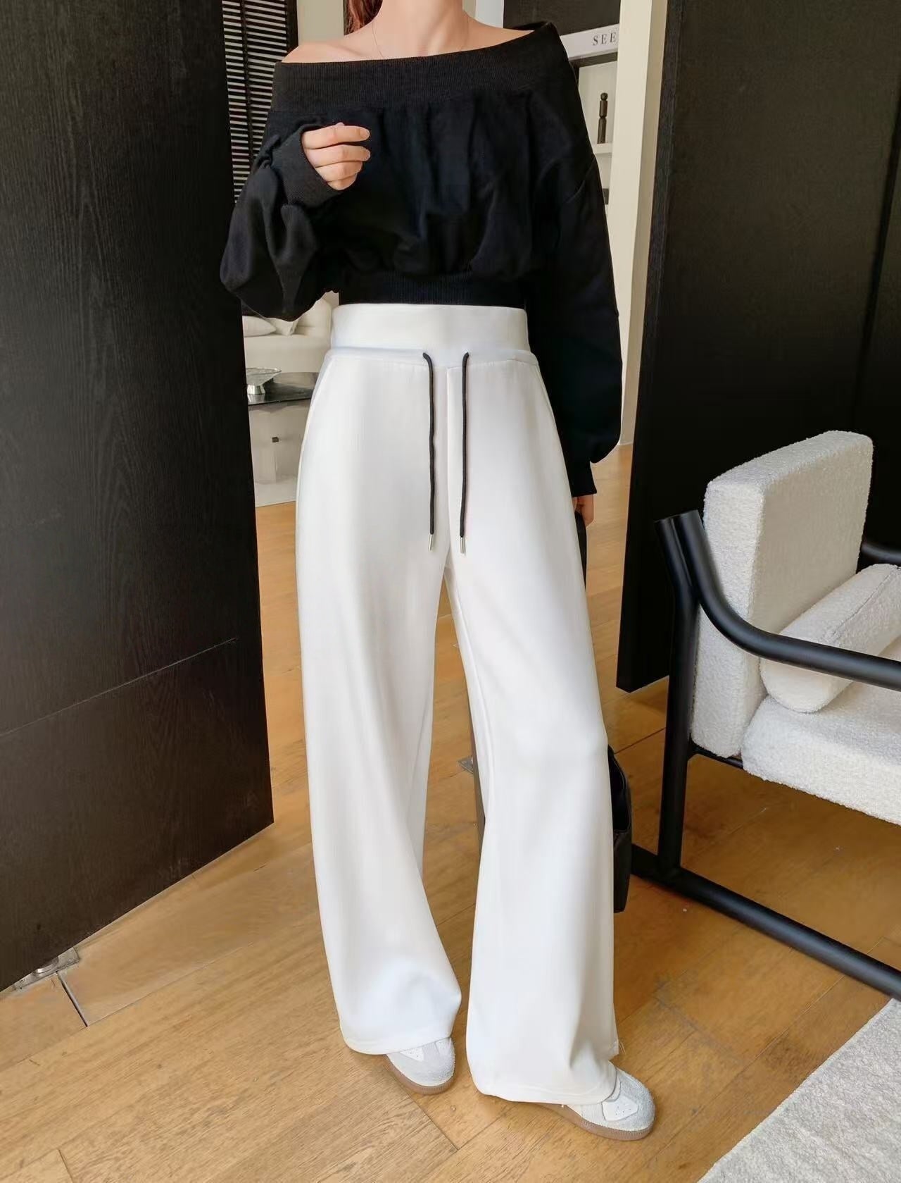 T588-720  Casual wide leg loose classic minimalist sweatpants