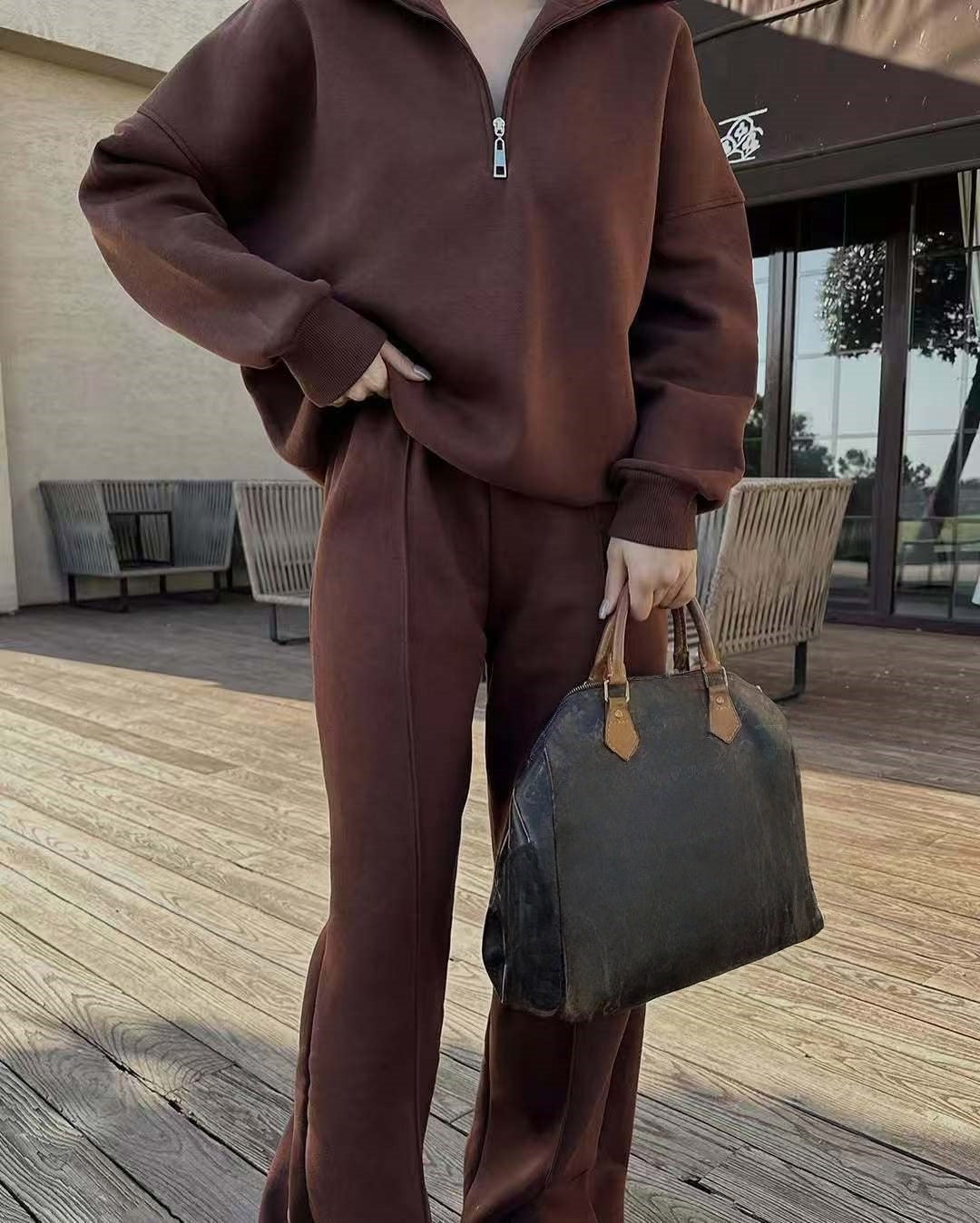 T588-747-Half zip pullover sweatshirt, sweatpants, loose and casual GYYF