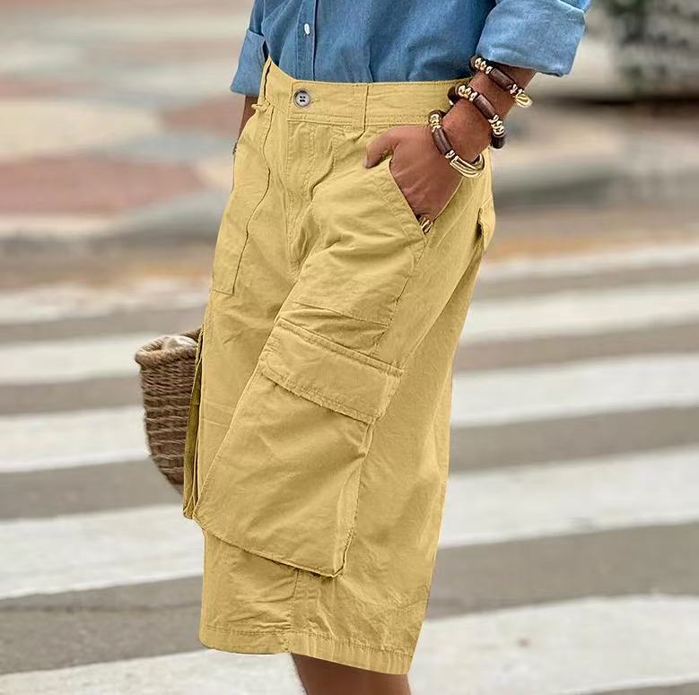 Workwear straight leg casual loose five quarter pants   E1286