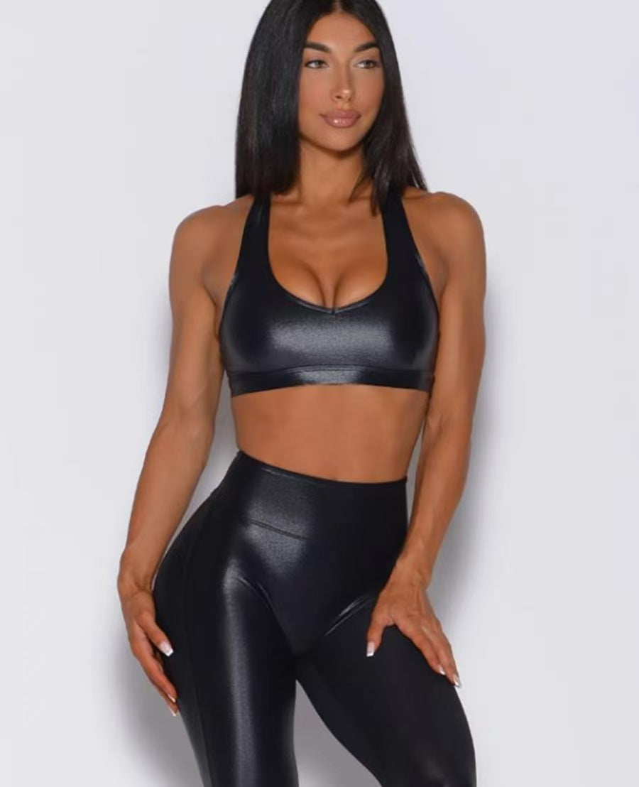 T588-1041 New Bright Color Sports Yoga Beautiful Back High Waist Straight Tube Set