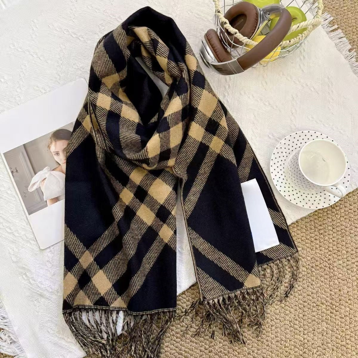 T588-791   Autumn and winter plaid scarf imitation cashmere double-sided thickened plaid