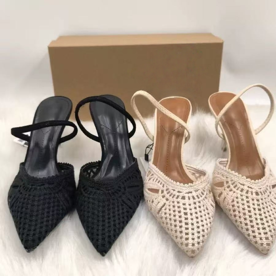 T588-1246 Women's woven mesh high-heeled sandals