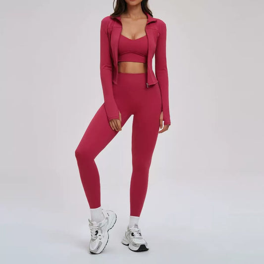 T588-909  Women's Yoga Tight Outdoor Exercise 3-Piece Set